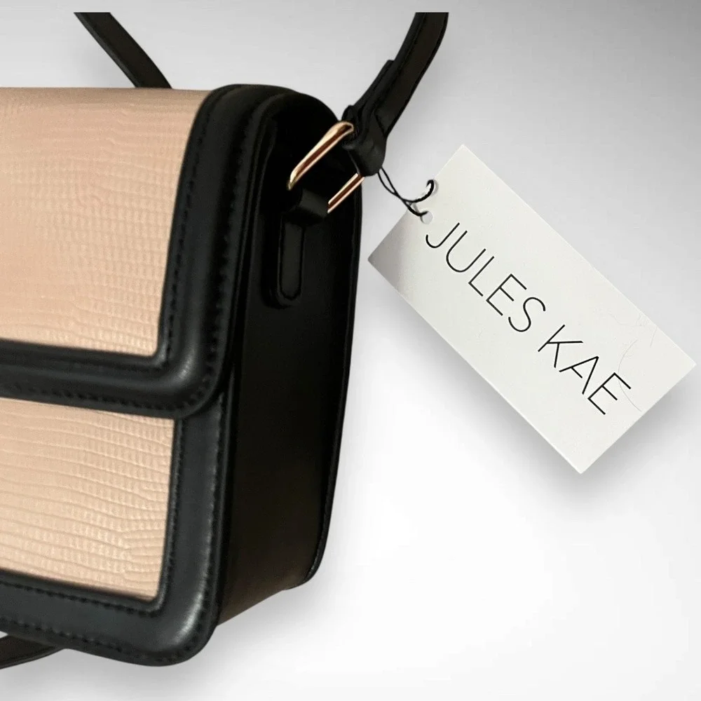 JULES KAE Black and Tan/Beige Mia Vegan Satchel Purse‎ | NWT
